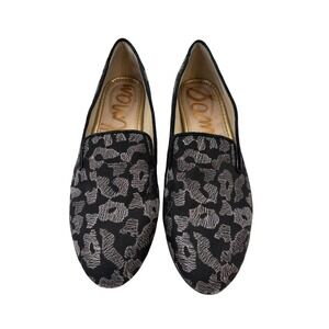Sam Edelman Jordy Loafers Black Silver Leopard Jacquard Flats Shoes US 10M